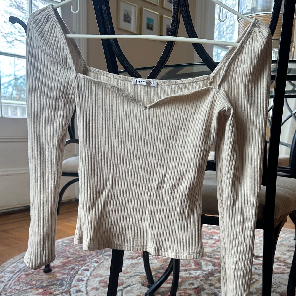 Reformation Cream Ribbed Long Sleeve Top